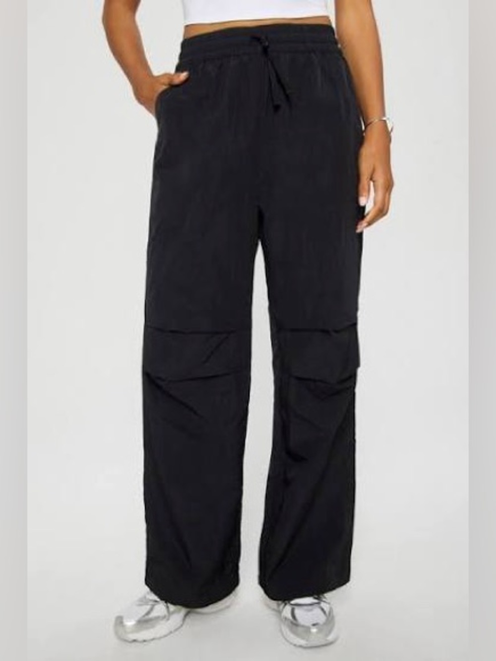 Fabletics Woven Crinkle Pants Womens XL Black Elastic Waist Baggy Wide Leg NWT